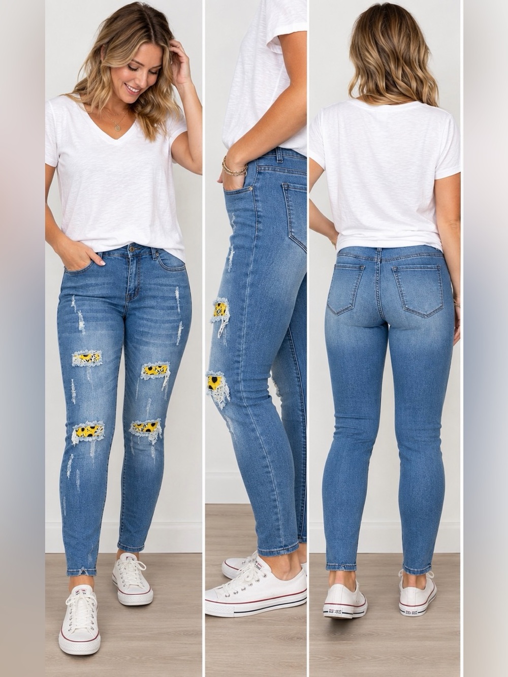 Boutique Sunflower Patch Distressed Skinny Jeans Like New Large
